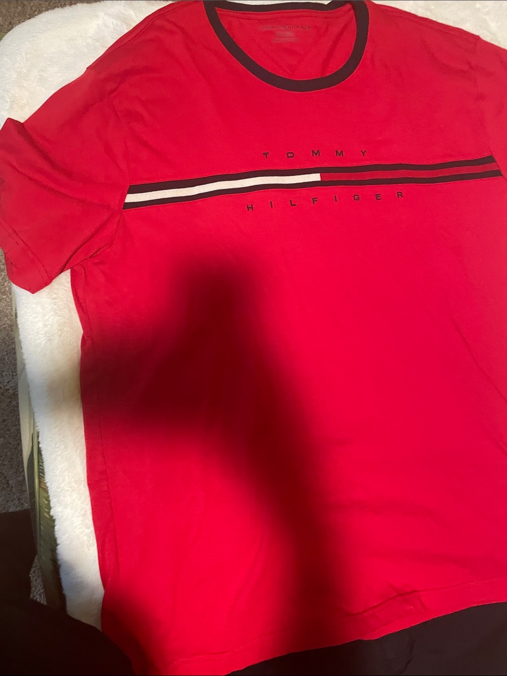 Tommy Hilfiger Red Tee with Black & White Chest Stripe